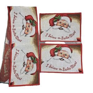 Christmas Placemat Table Runner Set I Believe In Santa Claus Tapestry Style 3pcs